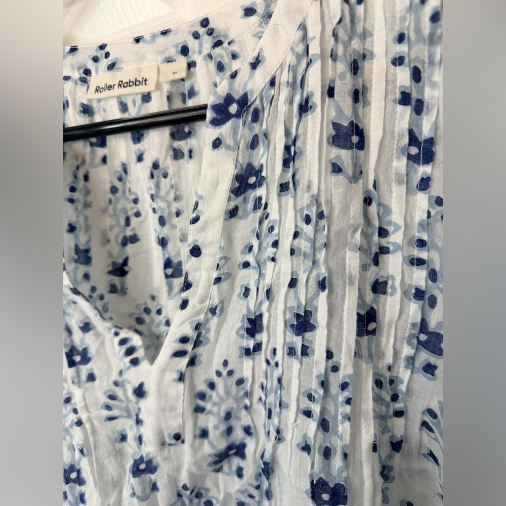 Roller Rabbit White And Blue Patterned Fringe Bot… - image 4